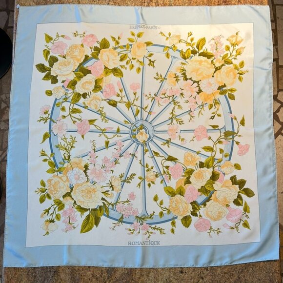 Vintage Hermes Romantique Silk Scarf by Maurice Tranchant Blue and Pink - Picture 1 of 15
